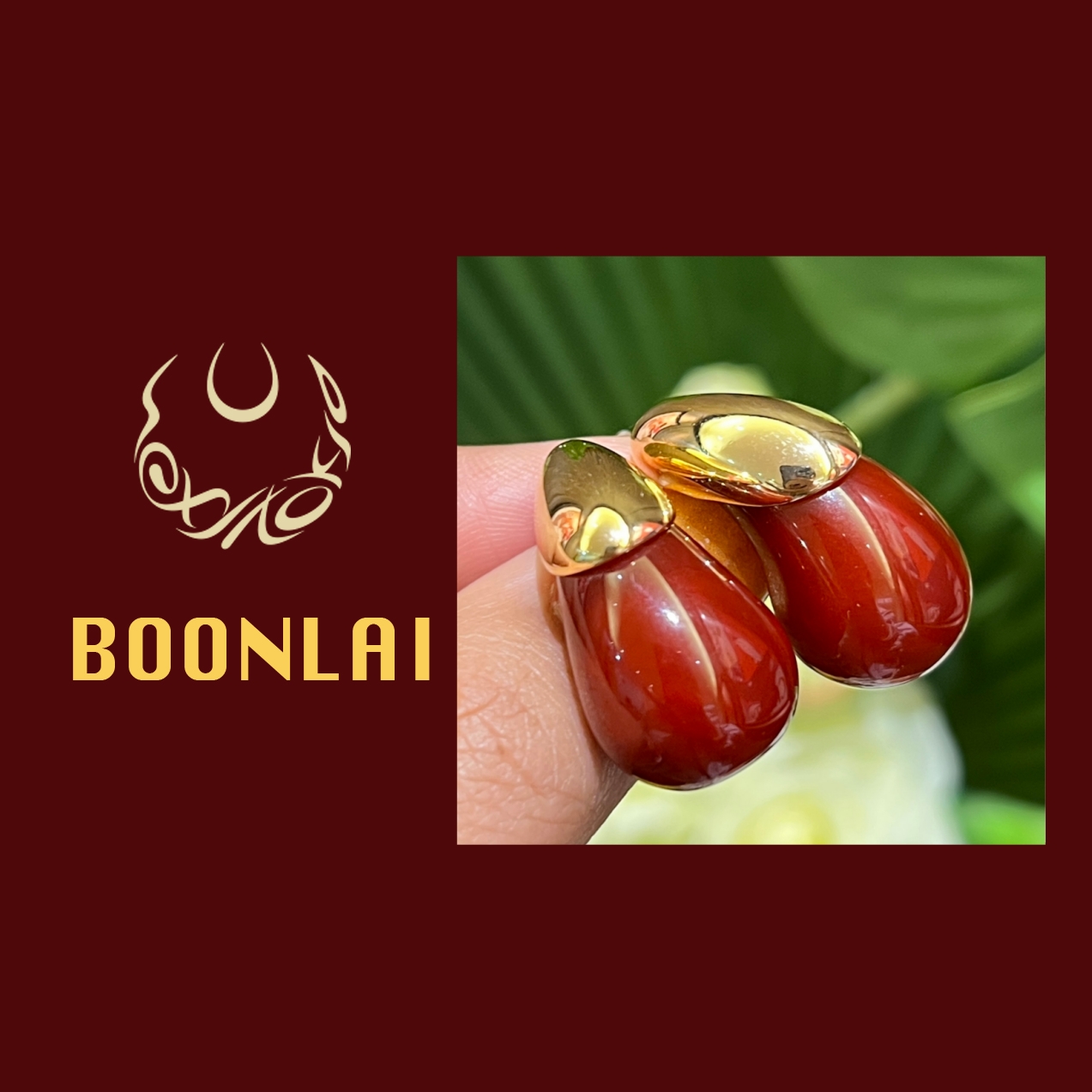 铜合金锆石耳饰 Boonlai 金属红色简约水滴耳环4143