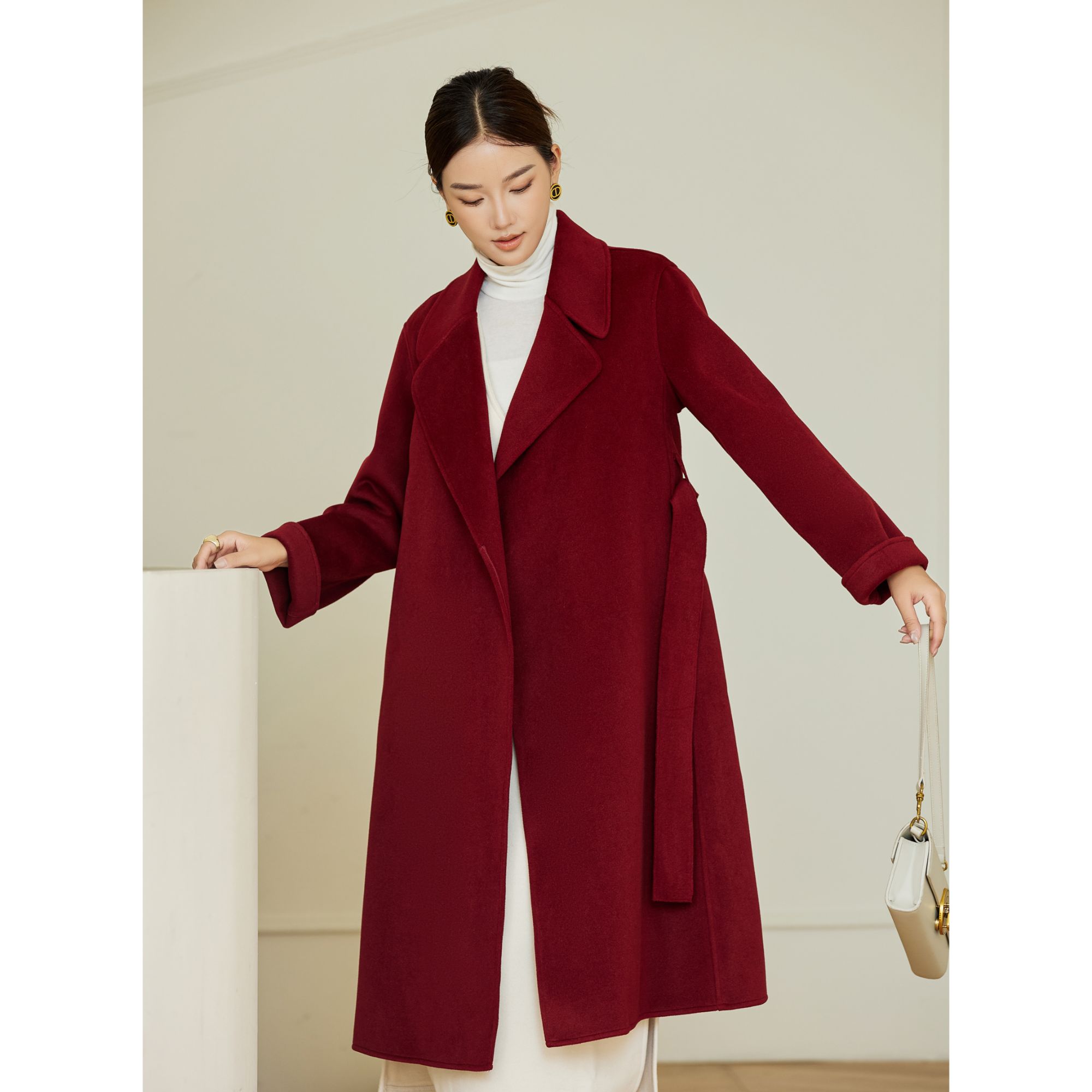 边芙卡韩系毛呢大衣女新款高级感中长款外套650566-红