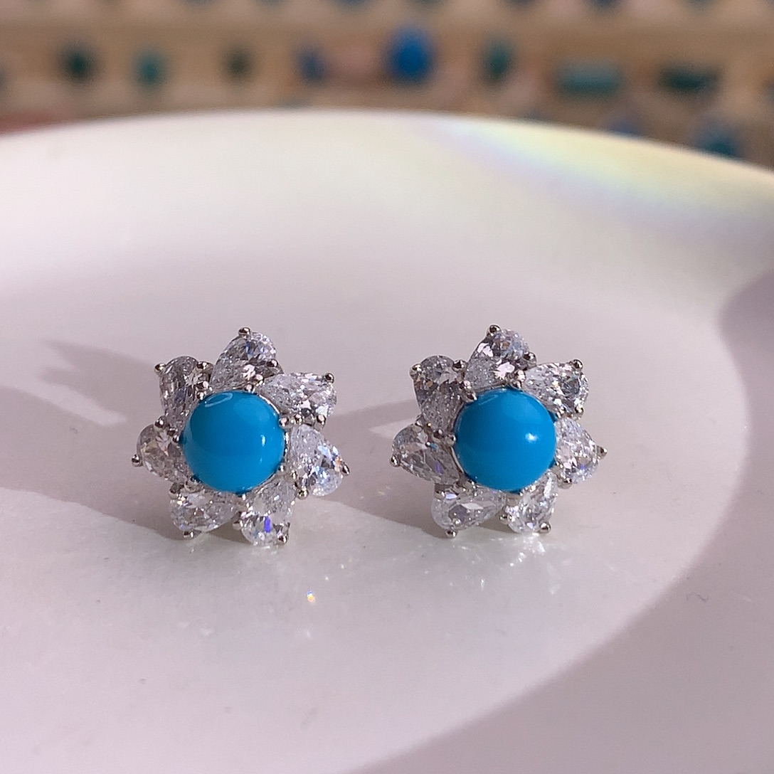 银S925镶嵌绿松石美松耳钉