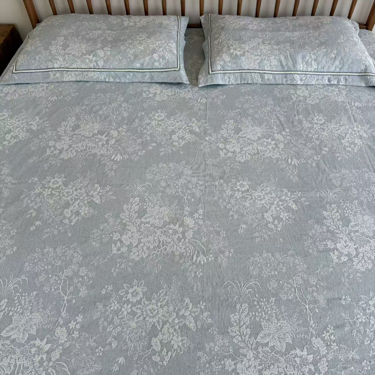 《花涧雨》麻棉床盖三件套（床盖230x250枕套一对内径48x74）