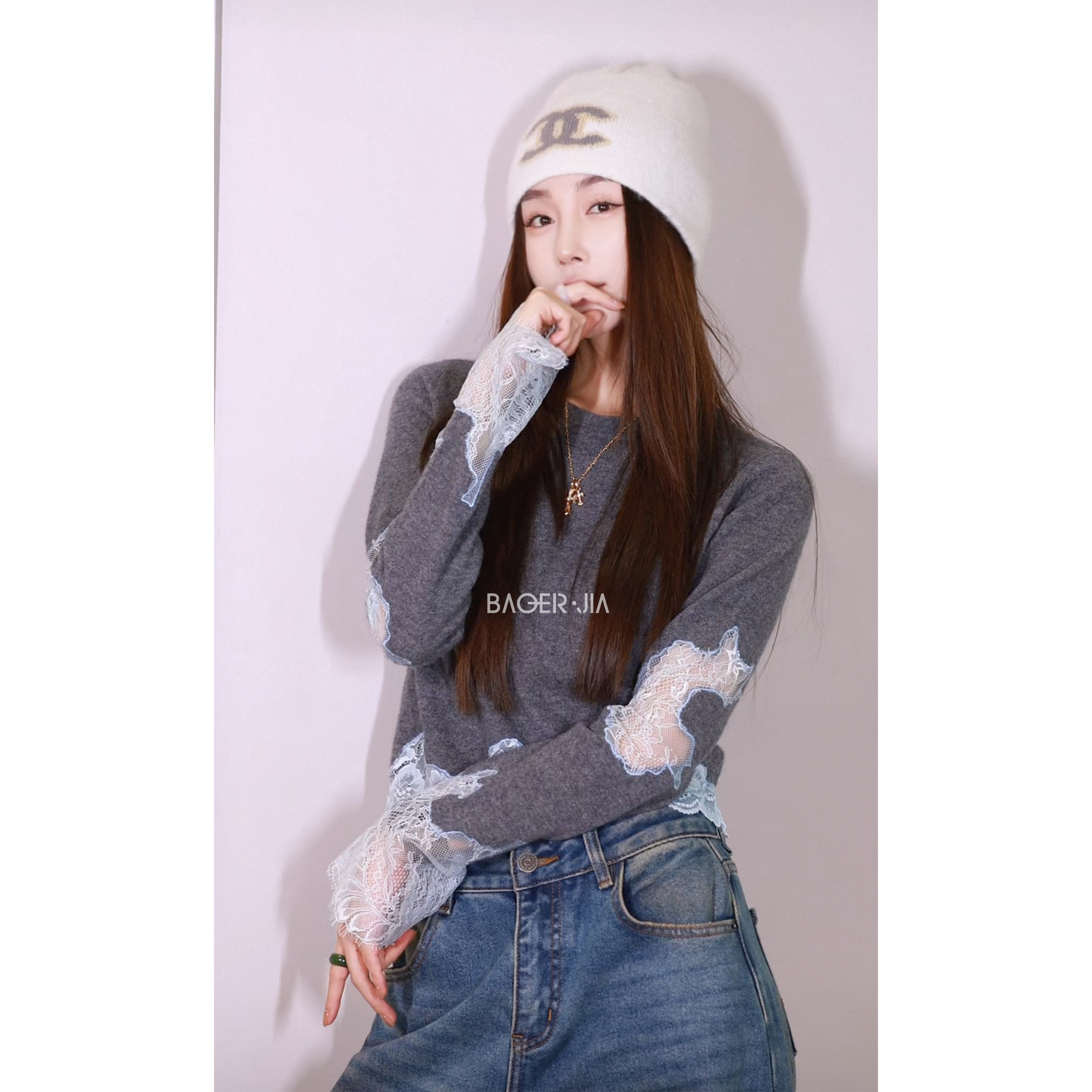 43-【蕾丝毛衫】宝儿家含幂BV116425411冬季厚实保暖山羊绒羊毛上衣