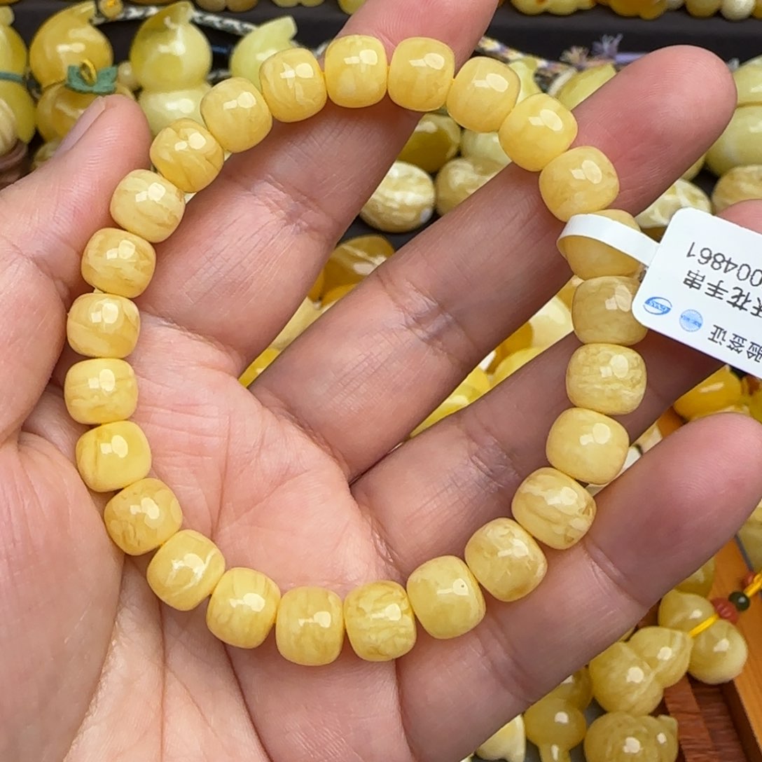 蜜蜡手链未镶嵌天然俄料黄花虎皮妖花蜜蜡老型珠手串
