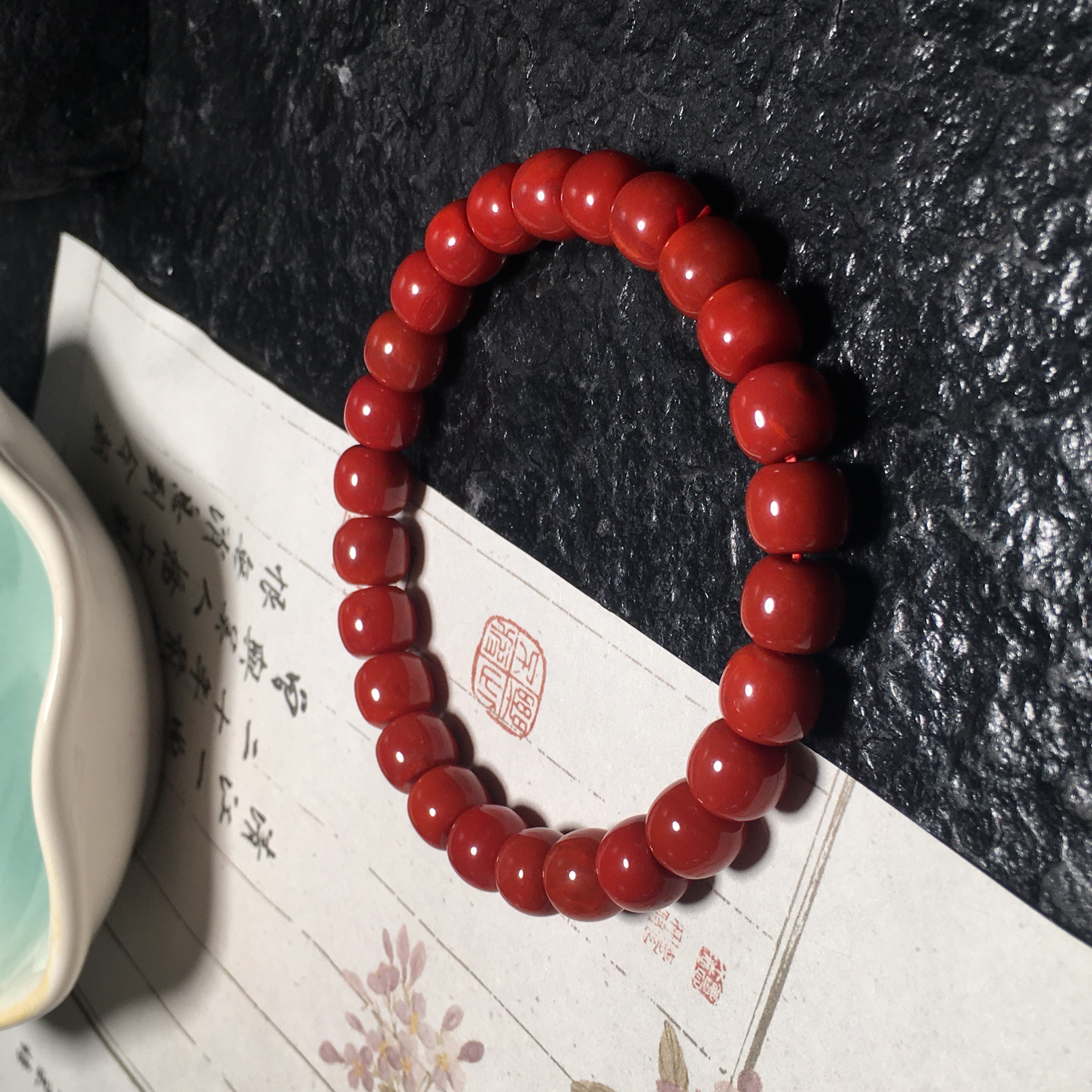 【朱锦南红】天然川料南红玛瑙满色满肉锦红老型单圈手串8.5mm23.4g
