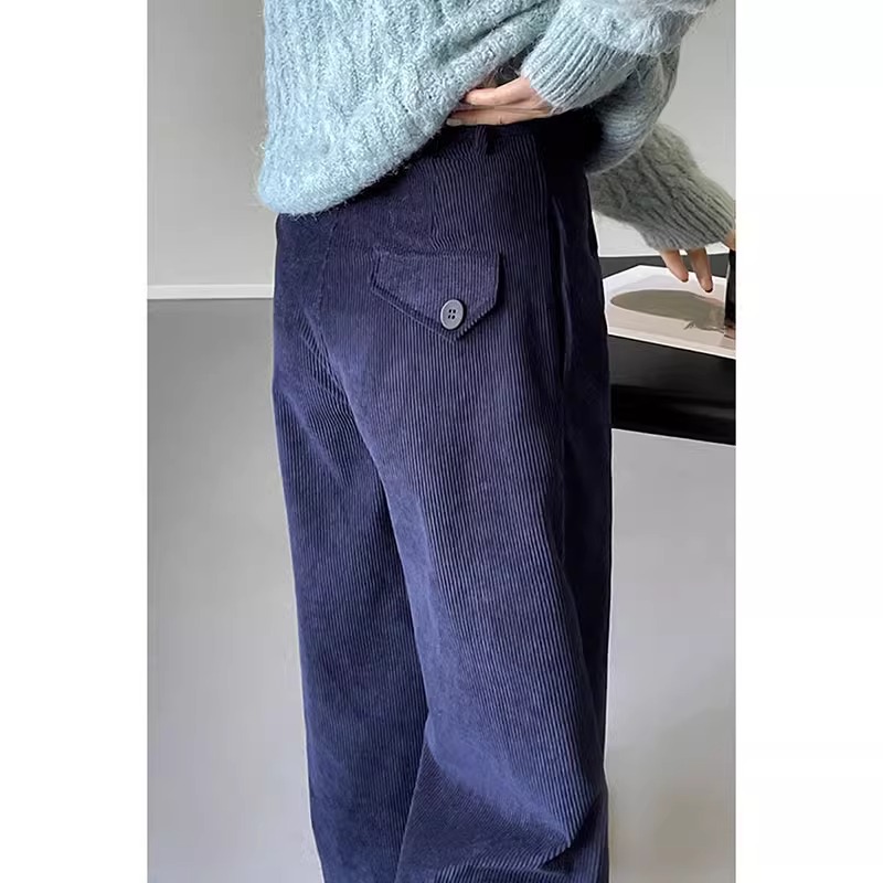 171高腰口袋秋季直筒裤INS休闲裤宽松春秋加绒时尚   (不退不换）