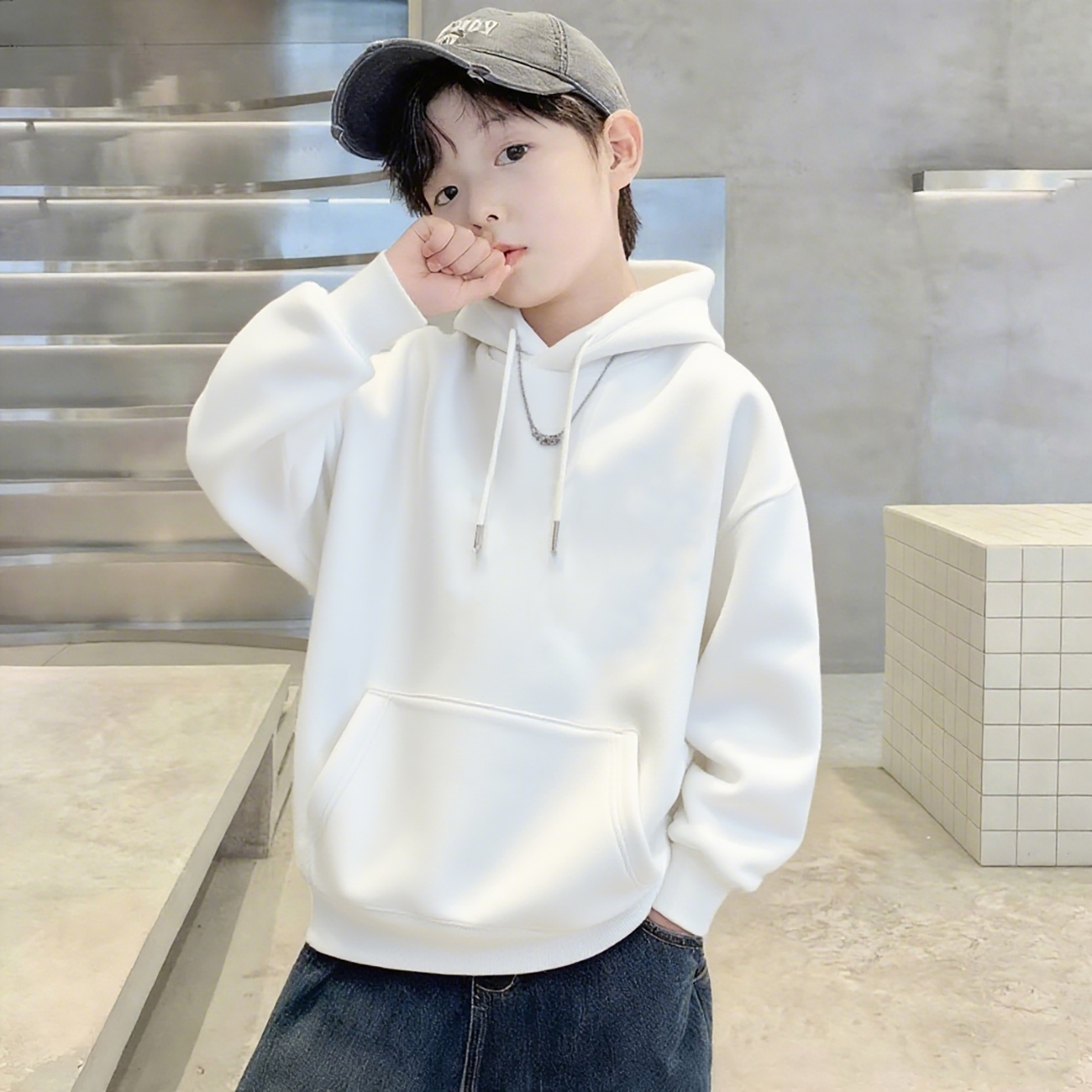 男童加绒卫衣连帽秋冬2025新款儿童上衣大童冬装男孩韩版宽松衣服