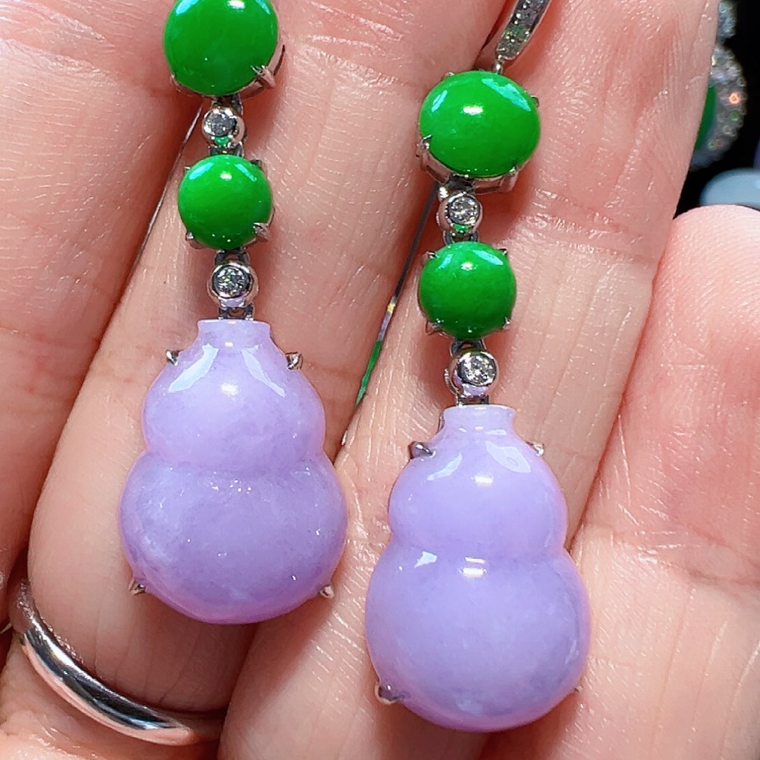 翡翠耳饰18K金镶嵌签收后24小时鉴赏期