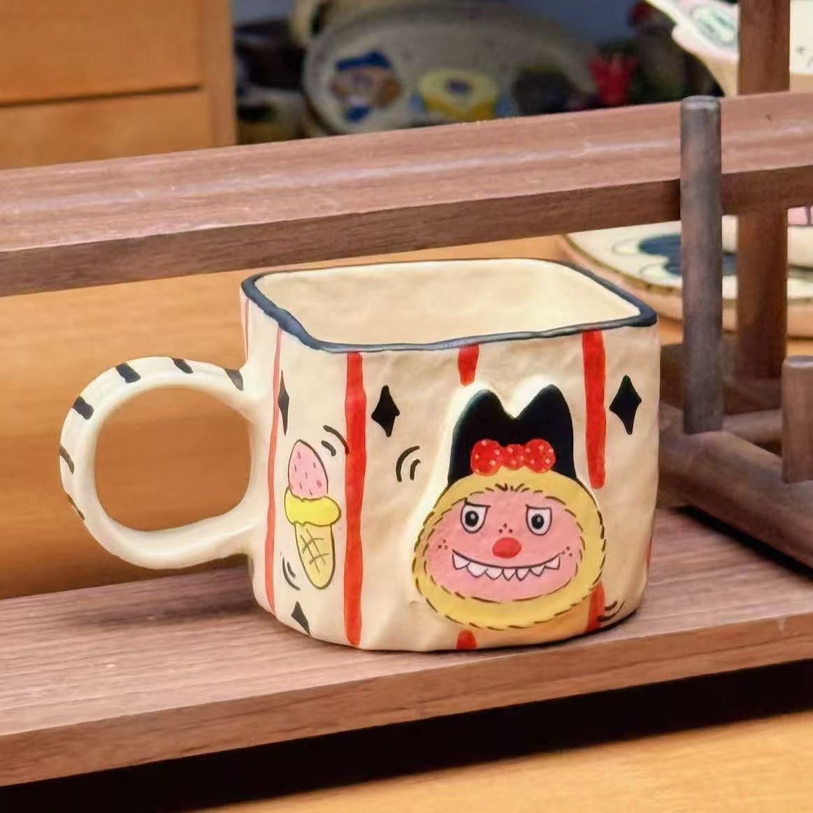 景德镇可爱设计师款陶瓷方形把手杯2.0