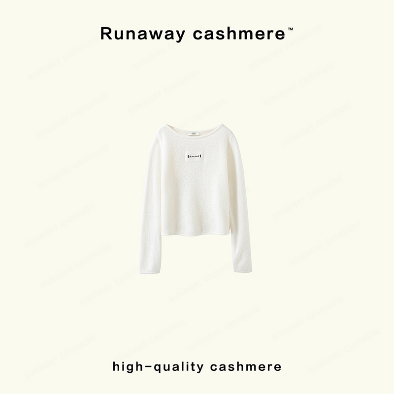 【RUNAWAY】船领短款羊绒白厂丝针织衫
