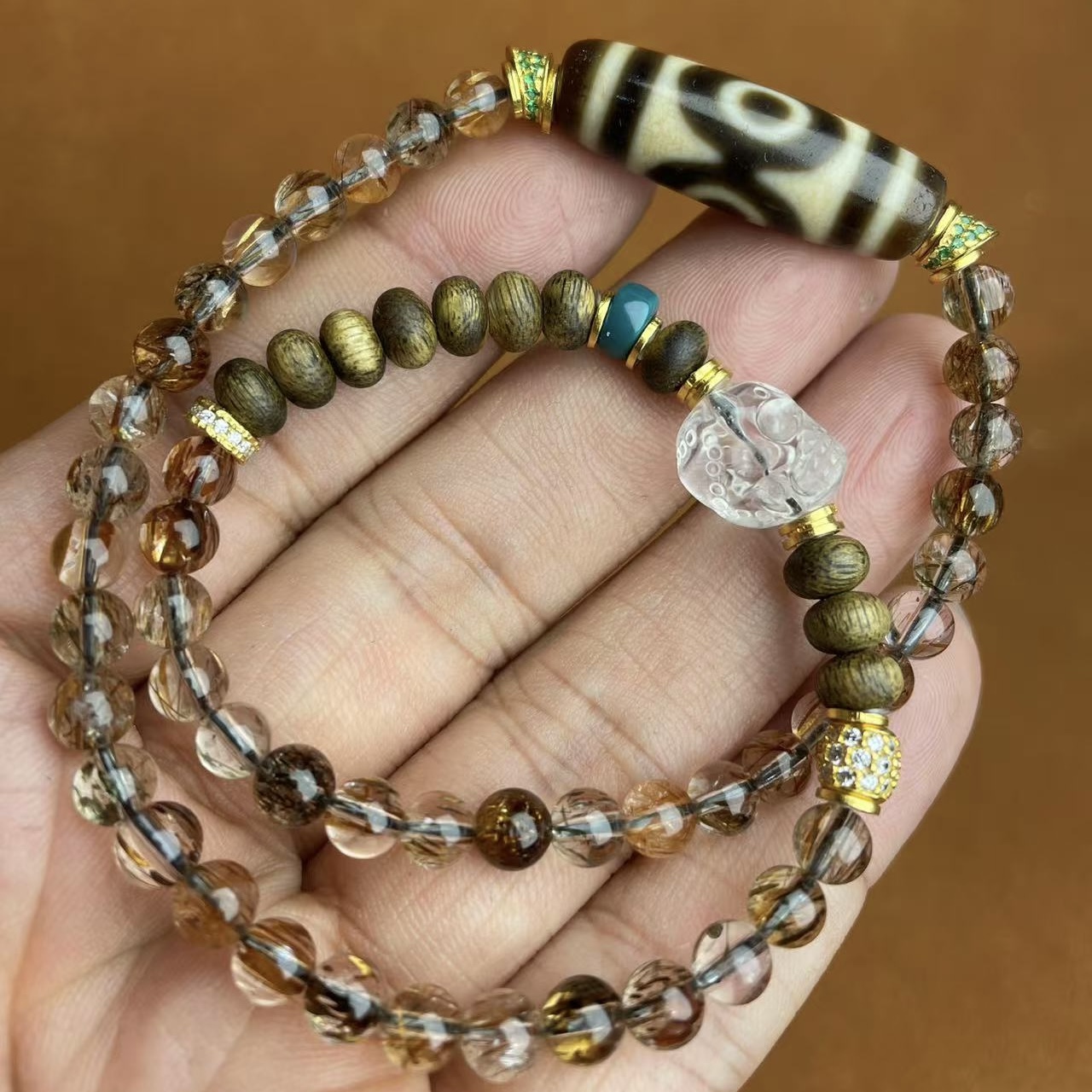 壹加师姐|手工设计黑金超xm三玛瑙双圈多宝手串多样性发一7248d
