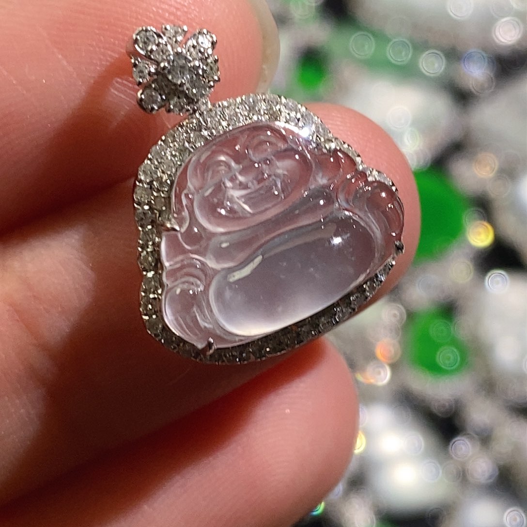 翡翠颈饰18K金镶嵌天然缅甸A货翡翠