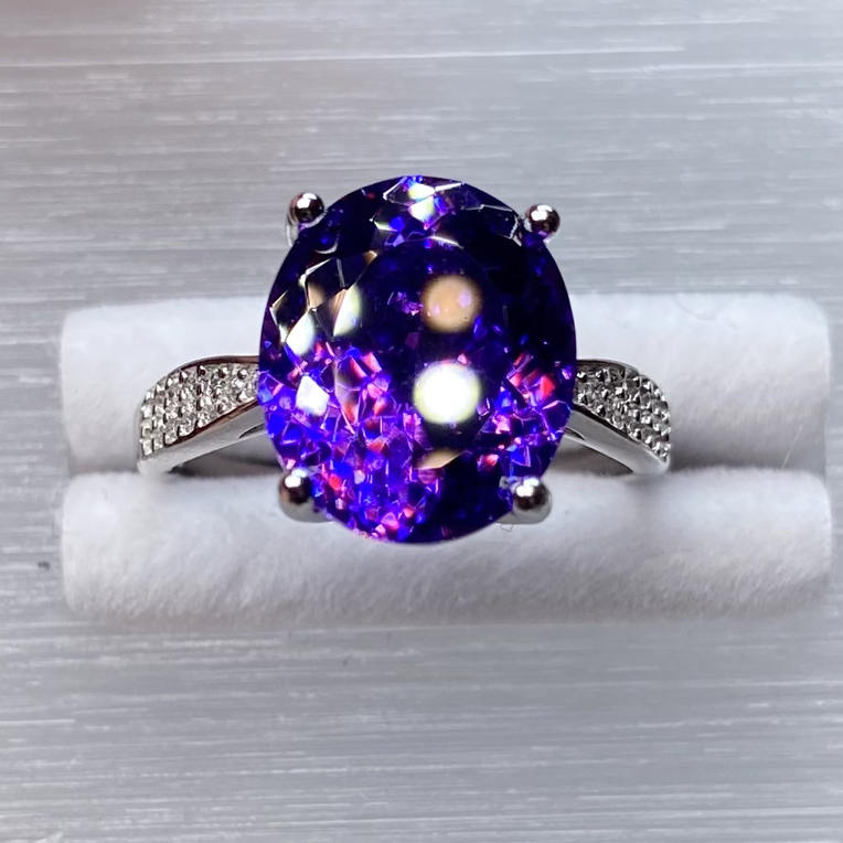 925银戒指 专柜正品925银镀金妖紫色紫碧鸽子蛋开口女戒