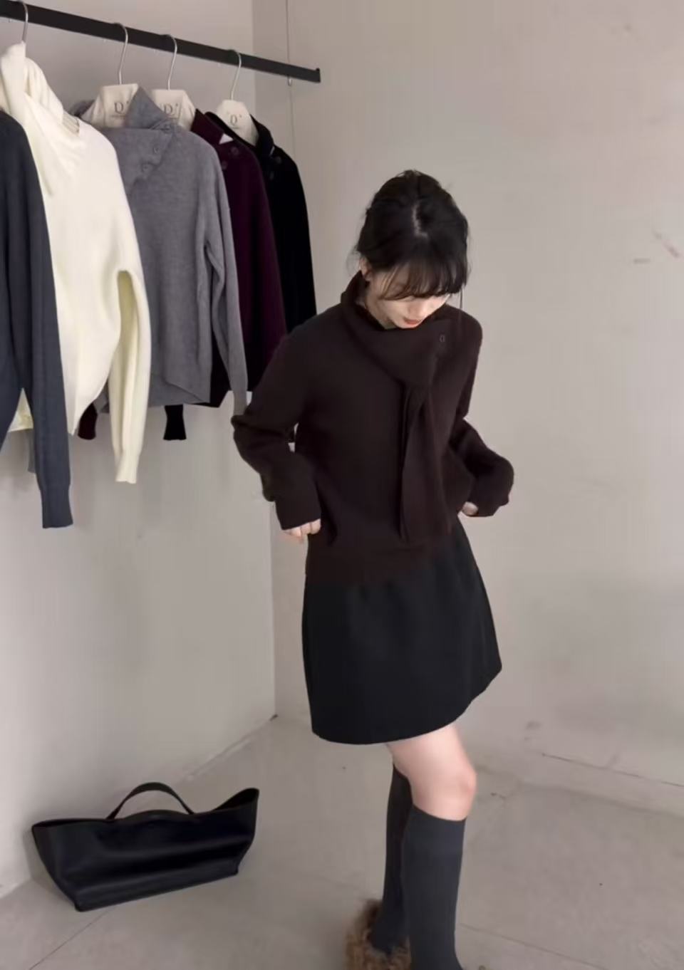 高密度抗起球 V领带围巾可两穿休闲 韩系 毛衣