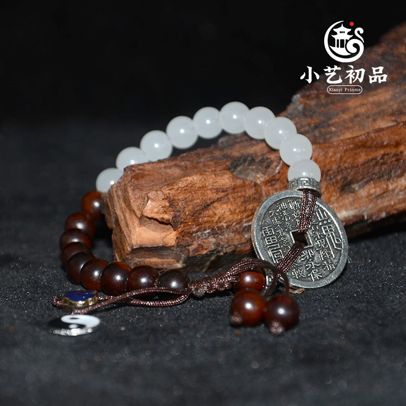 天然雷击枣木手串 山鬼花钱八卦手链