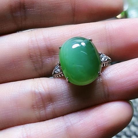 和田玉戒指银S925镶嵌