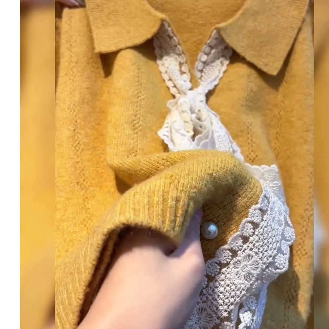 设计感蝴蝶结V领羊毛混纺毛衣开衫