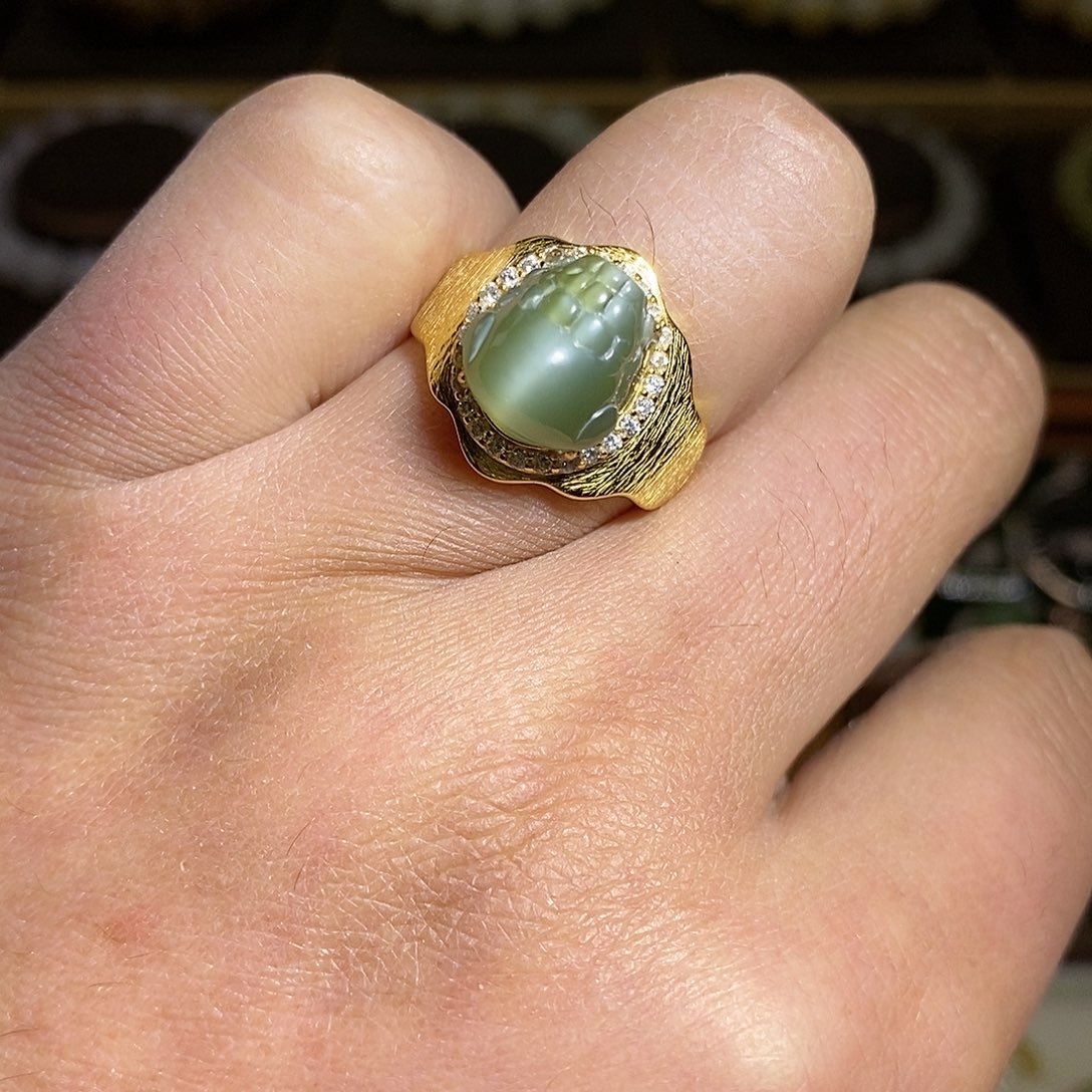 【闪购商品】银S925镶嵌戒指和田玉（碧玉）