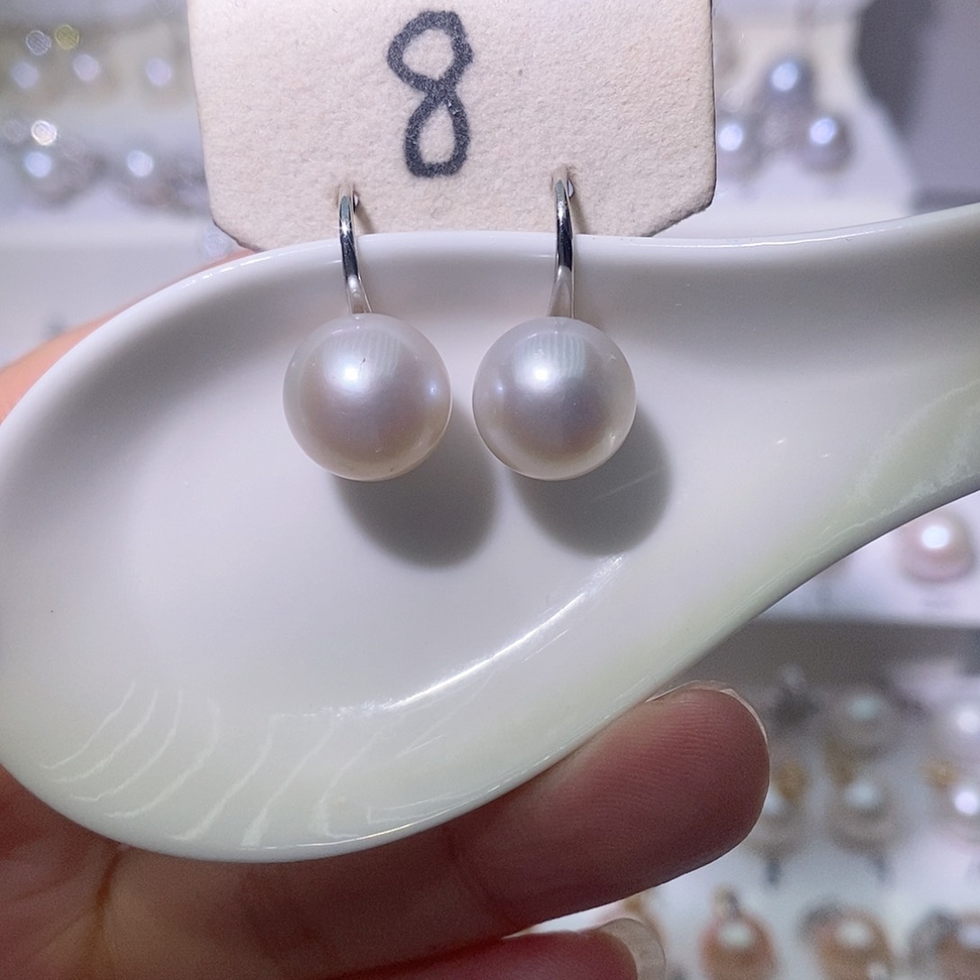 淡水珍珠耳饰银S925镶嵌尺寸11/12毫米