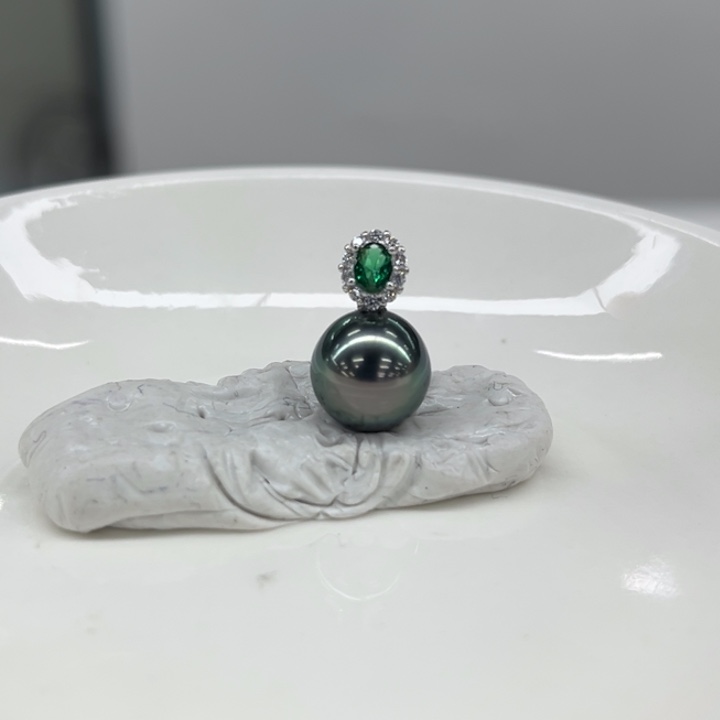 银S925镶嵌吊坠(不含链)海水珍珠9-10m