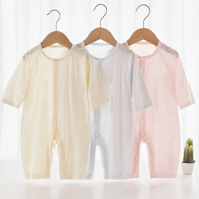 【新款】2025年莫代尔烧花夏季长袖婴儿透气薄款哈衣连体衣