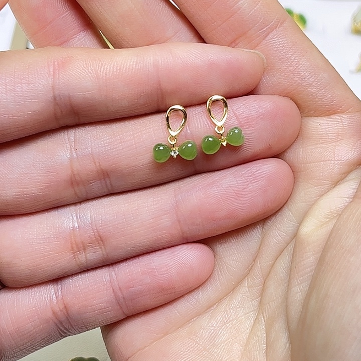 和田玉银S925镶嵌耳饰