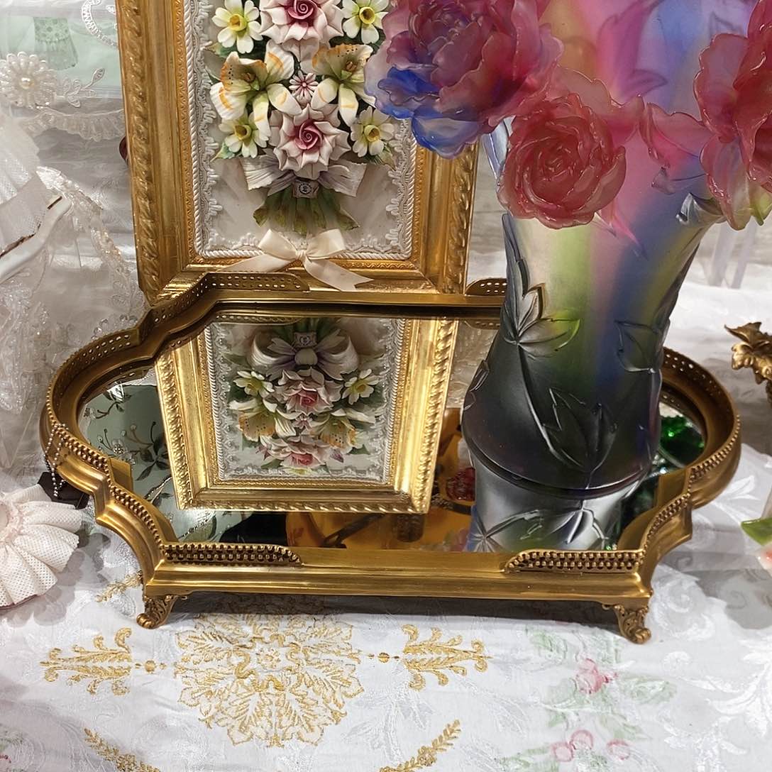 摆件F3293铜镜面收纳盘