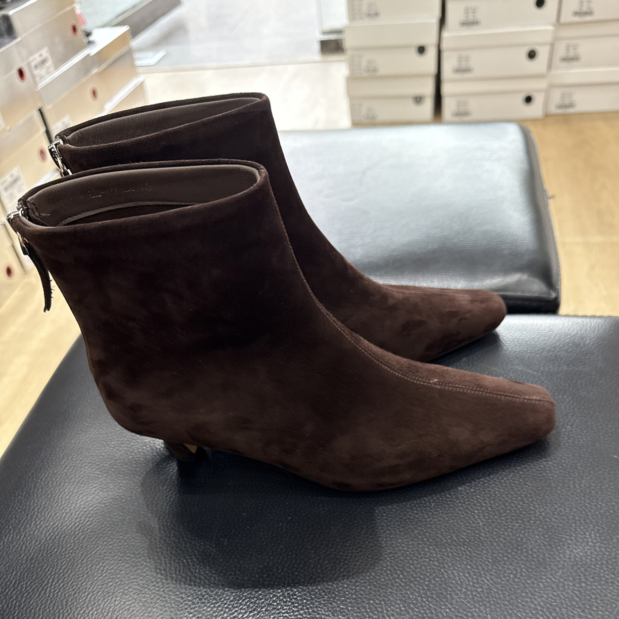 短靴弹力秋冬拉链黑色裸靴跟鞋高跟细跟女时装靴方头