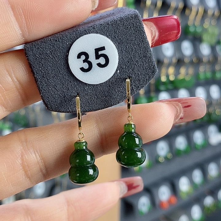 和田玉耳饰18K金镶嵌