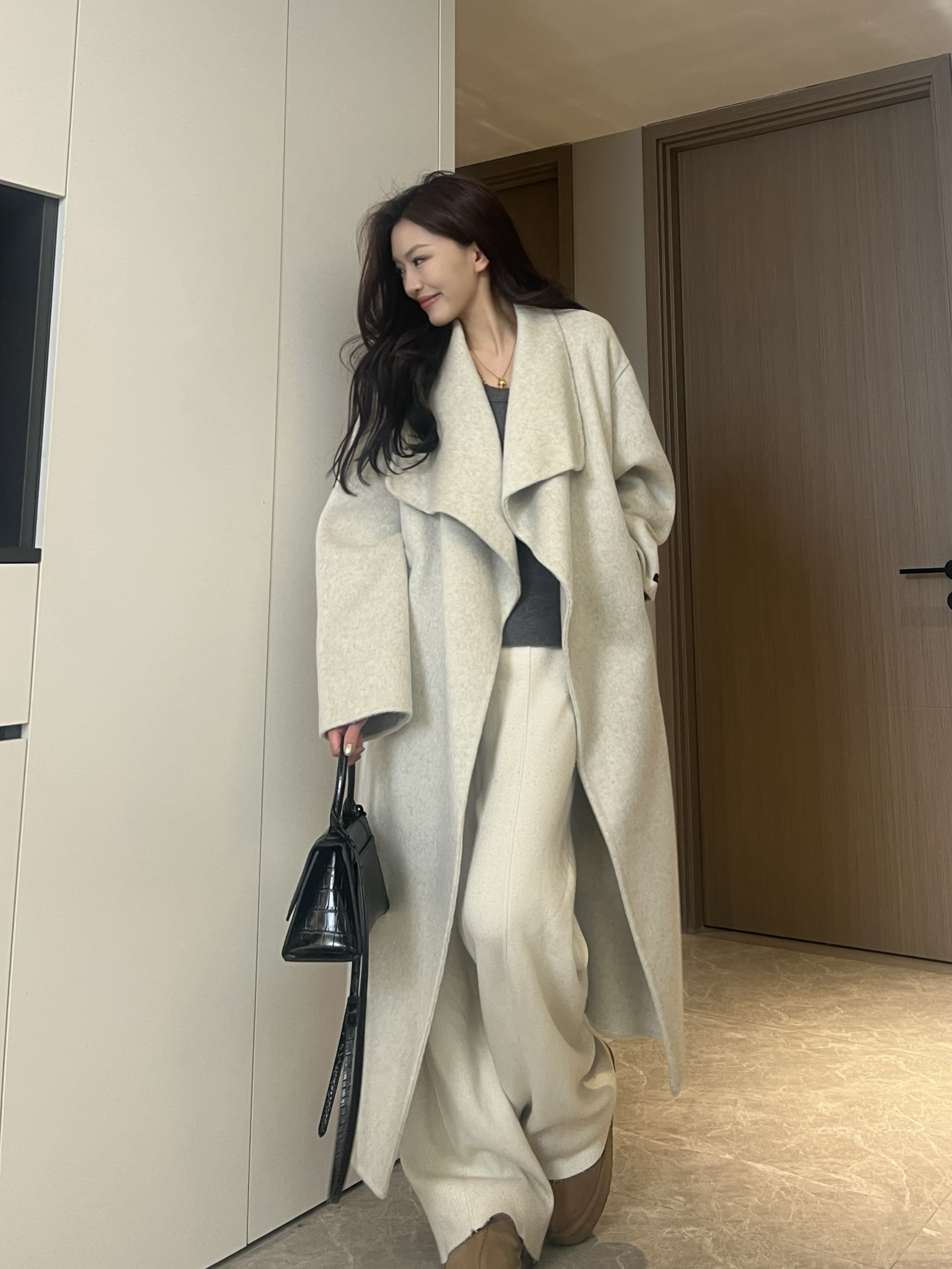 【言言yes / 心动记号】 8855大翻领气质韩版休闲款双面羊毛大衣