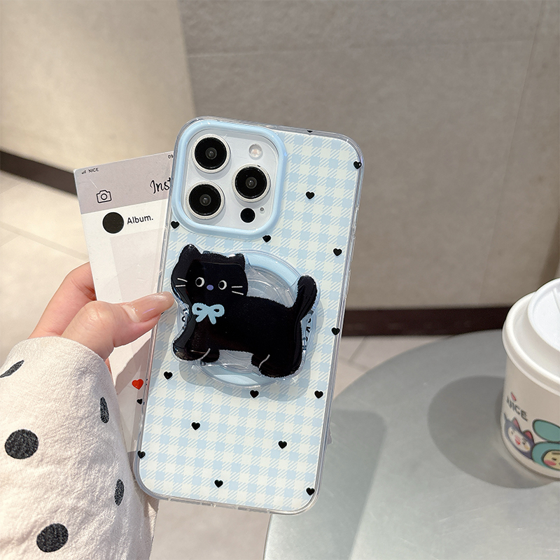 蓝格爱心猫咪适用苹果16promax手机壳磁吸支架iPhone15华为适用