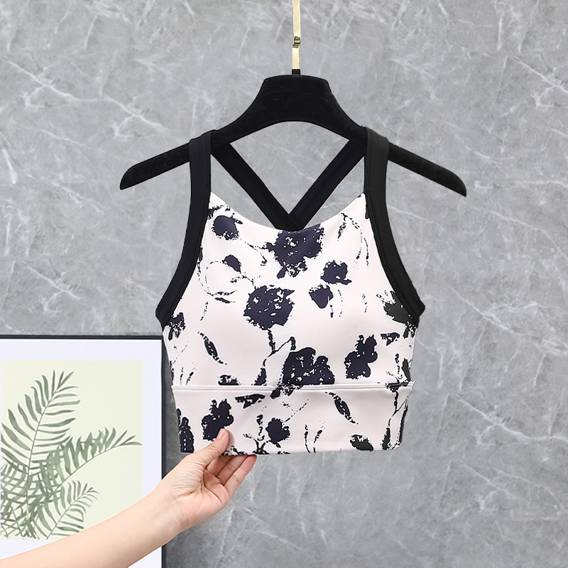 一体式固定杯运动内衣女夏防震普拉提健身文胸跑步美背瑜伽服背心