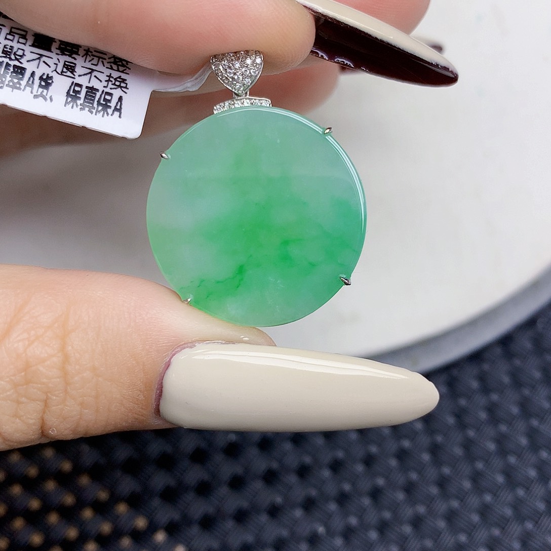 翡翠18K金镶嵌颈饰天然缅甸翡翠a货百元以上9元证书费自理