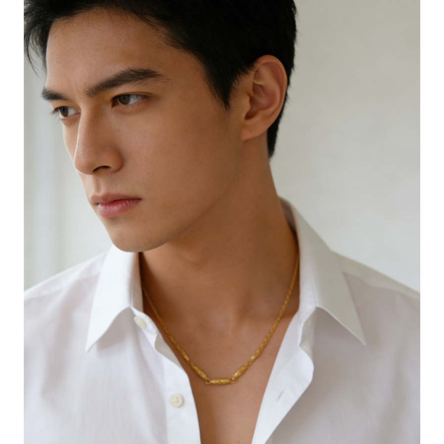 饰品男款锁骨颈圈橄榄项链长款粉色流苏胸链项圈合金链子不