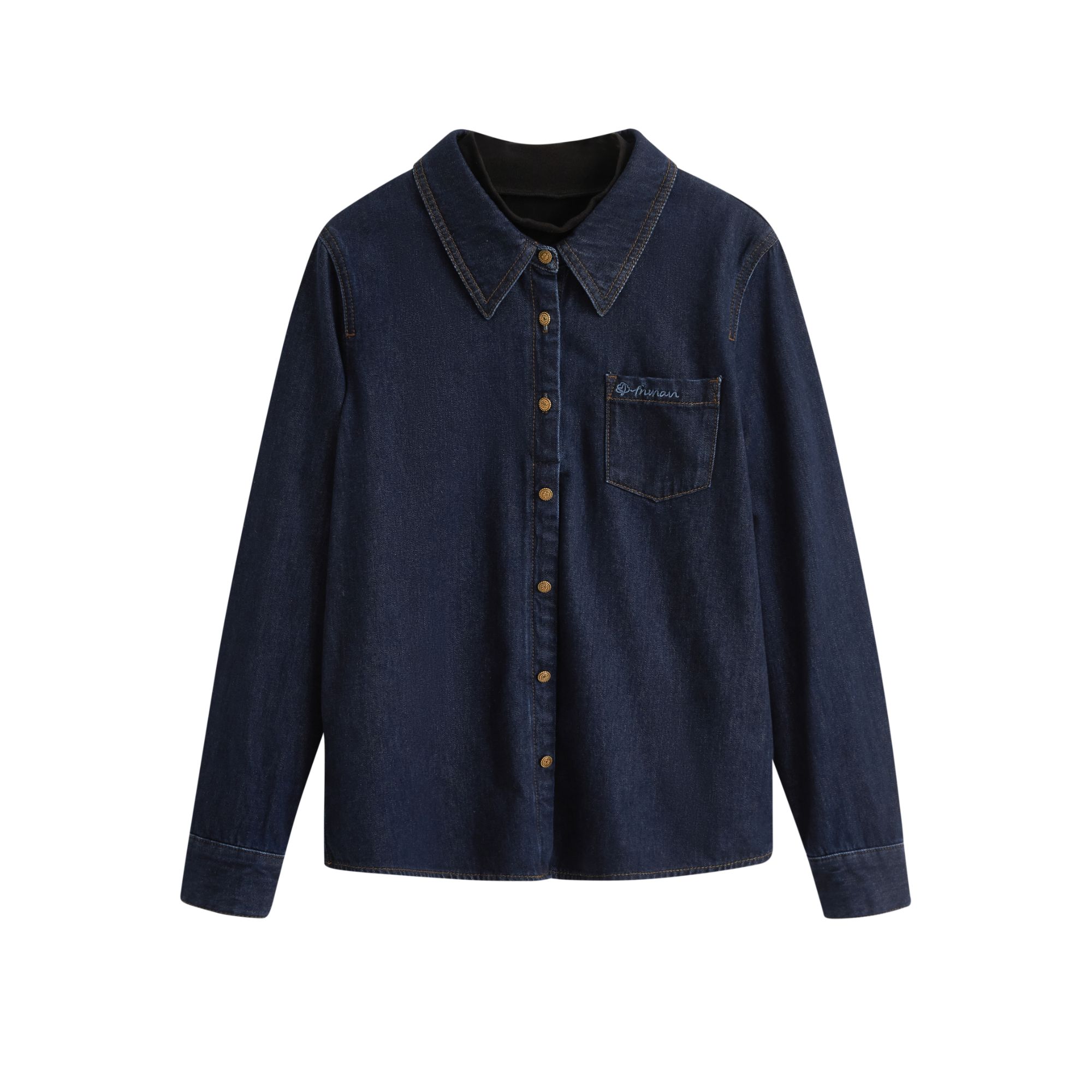 【商场同款】茵曼冬季女衬衫衬衣牛仔长袖新款搭休闲内绣花通勤复古