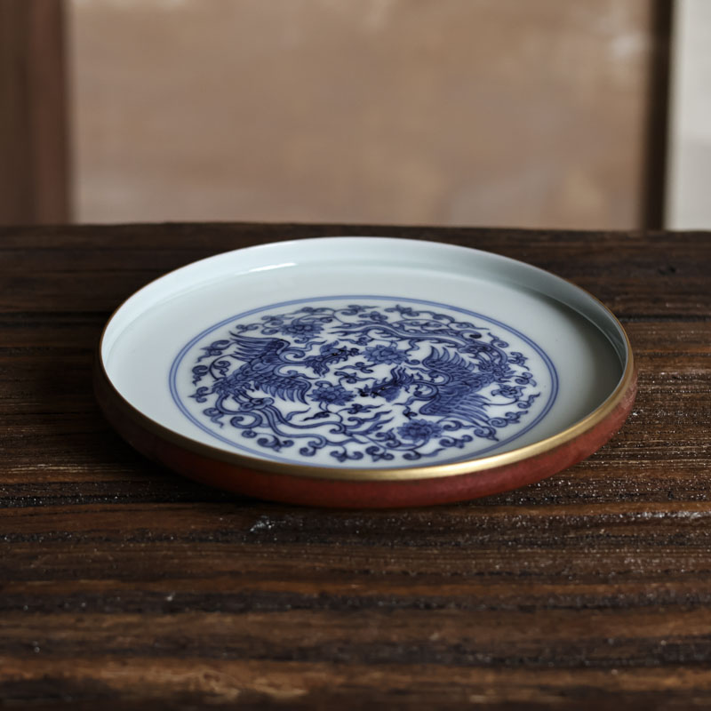 【悦生活】红金花-华隐堂-青花凤凰壶承-直径：15cm（华隐S0495）