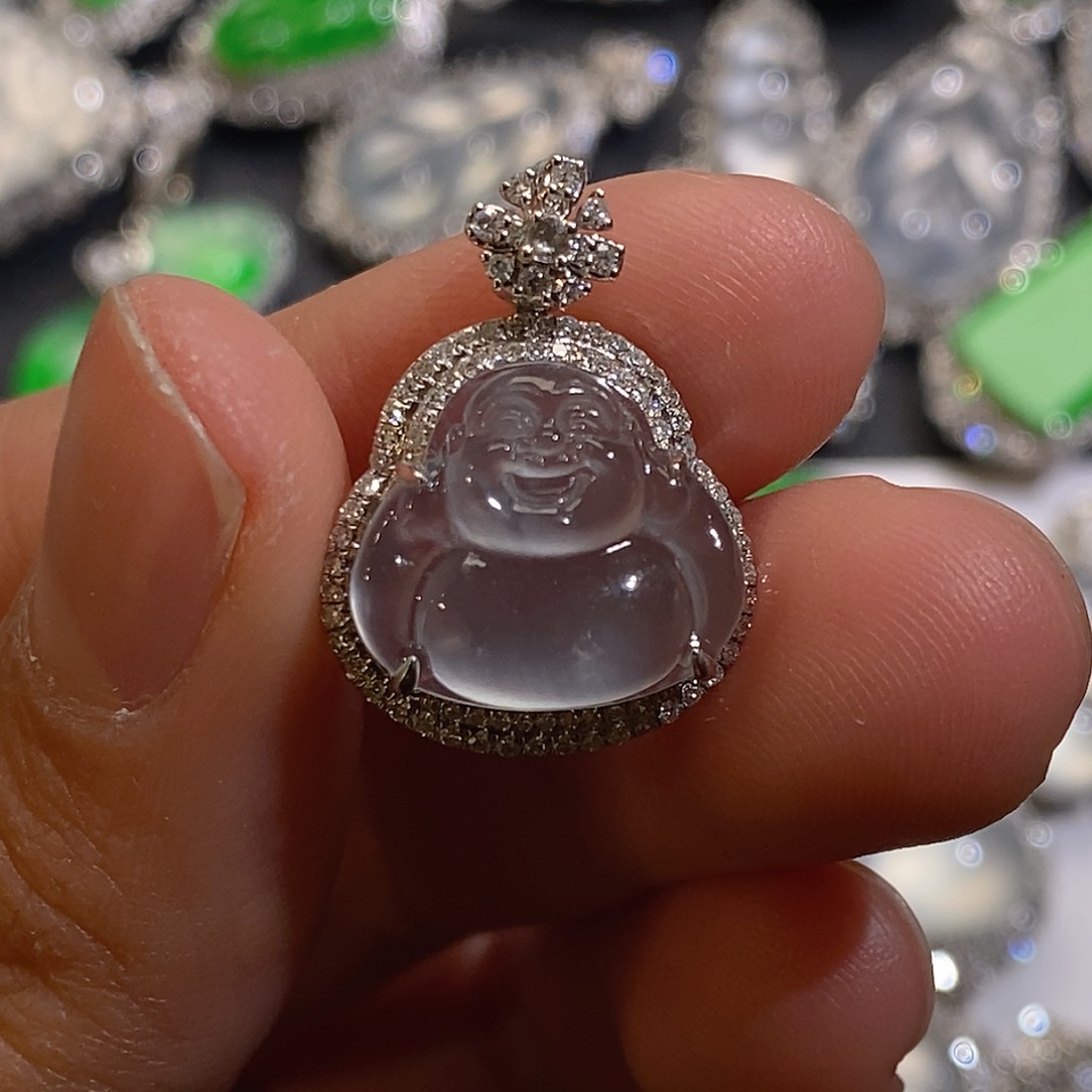 翡翠颈饰18K金镶嵌天然缅甸A货翡翠