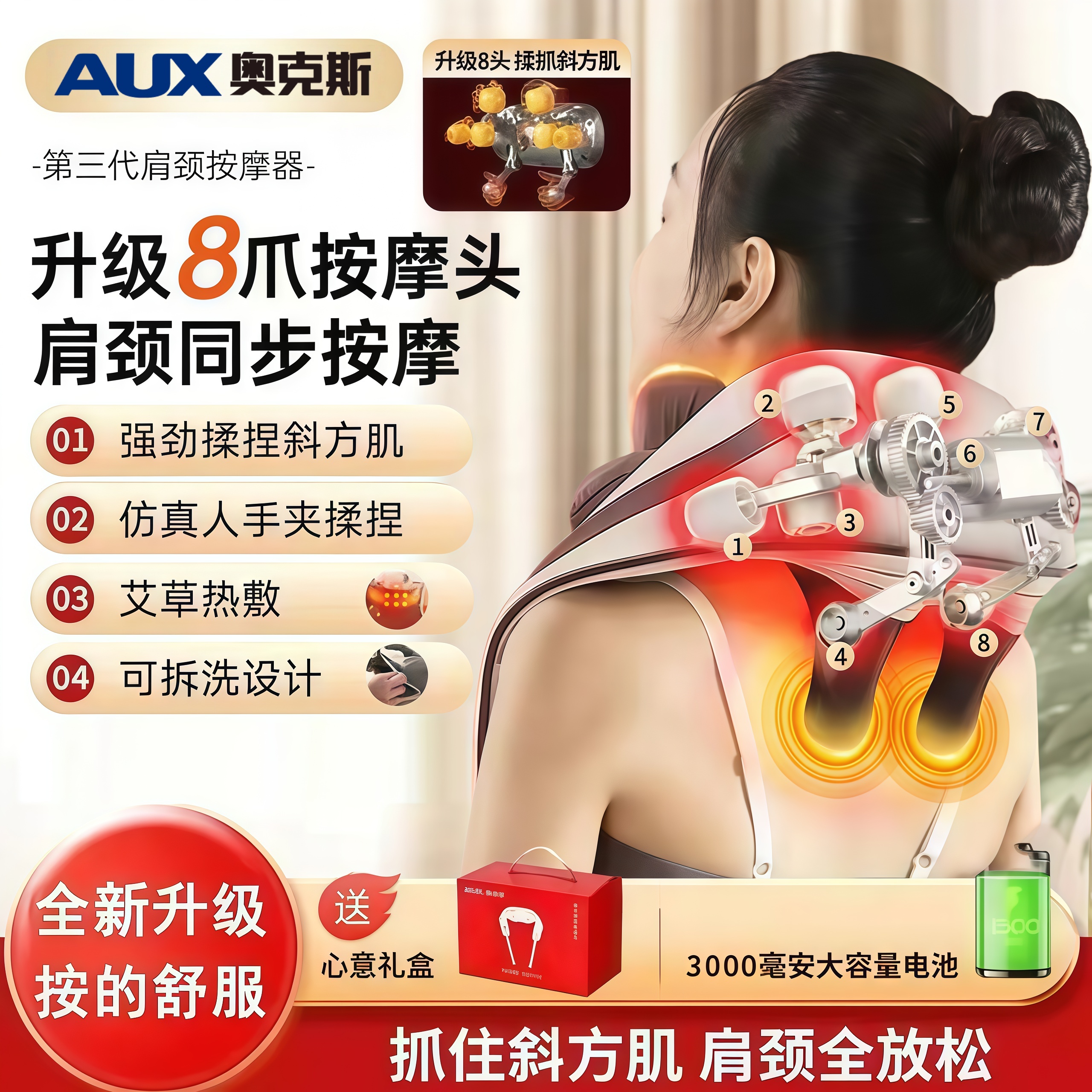 【品牌补贴】AUX/奥克斯颈椎按摩披肩肩颈斜方肌腿腰颈部按摩仪商品图
