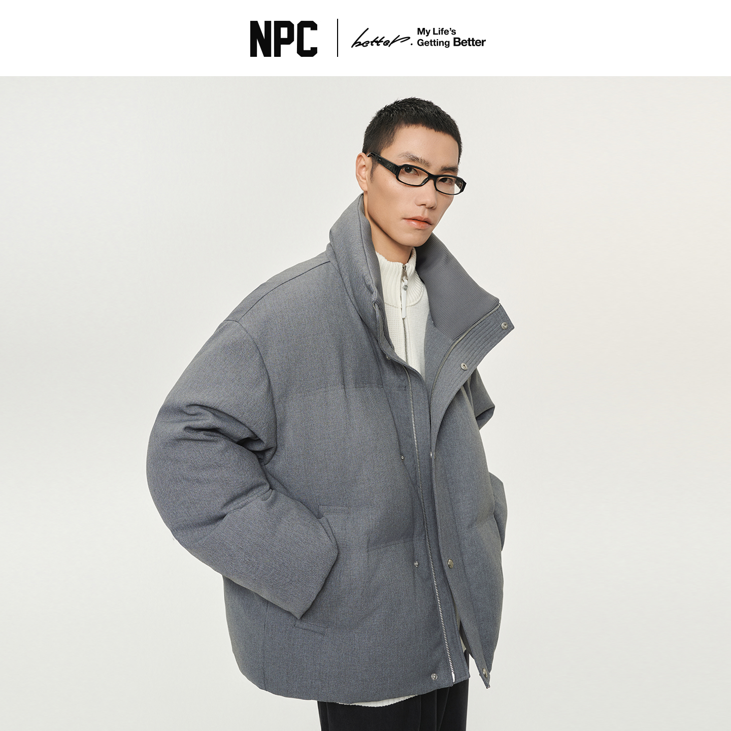 NPC潮牌90鸭绒立领箱型短款羽绒服休闲简约双色可选NP5BDJ01