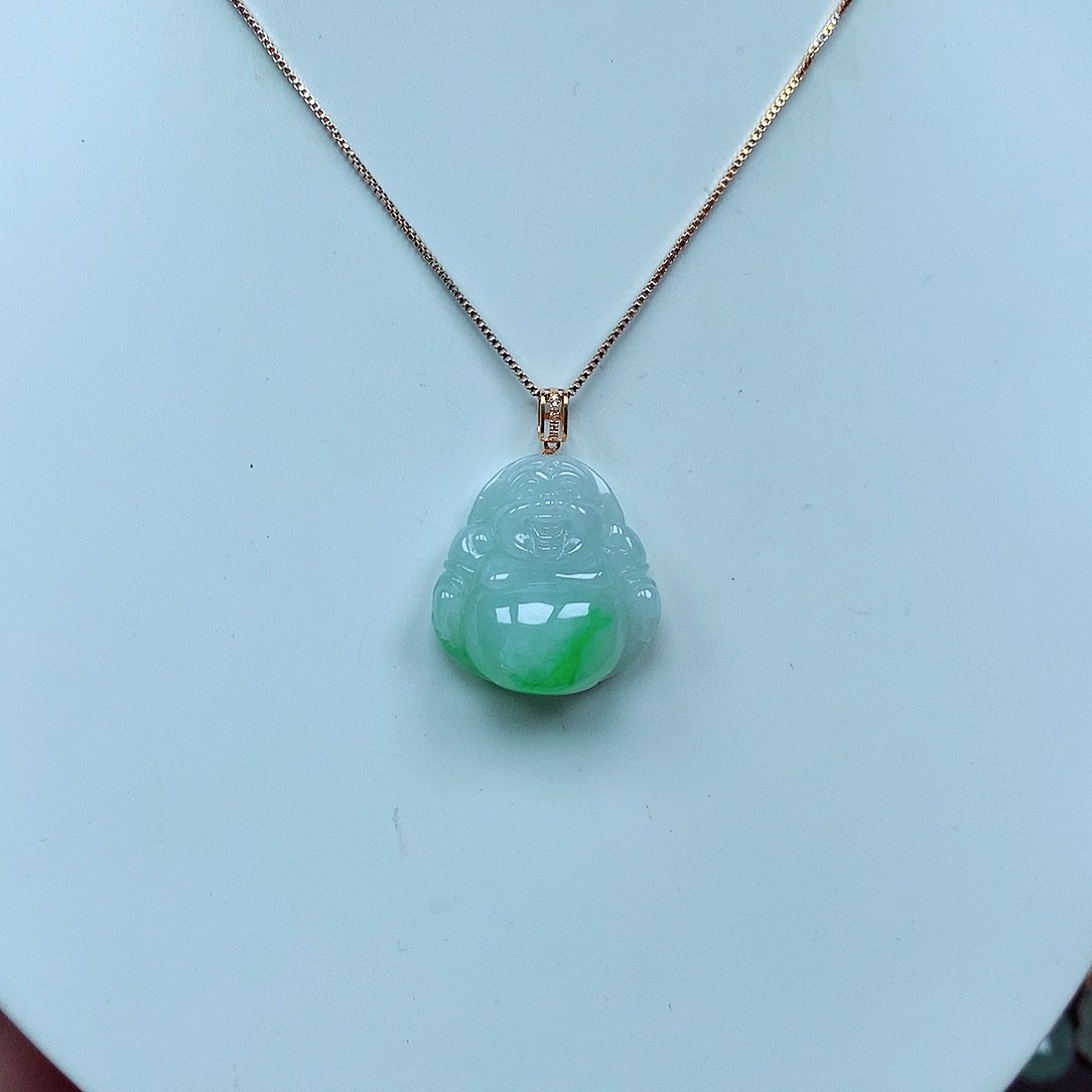 翡翠颈饰18K金镶嵌天然翡翠A货