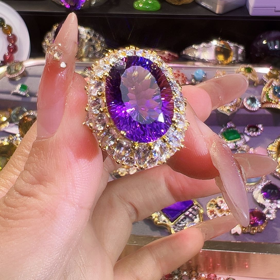 银S925镶嵌珠宝半成品紫晶