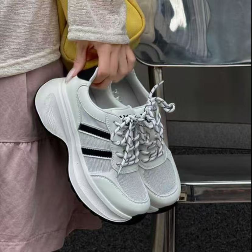 C7308 白黑 时尚圆头系带休闲运动鞋女士老爹鞋