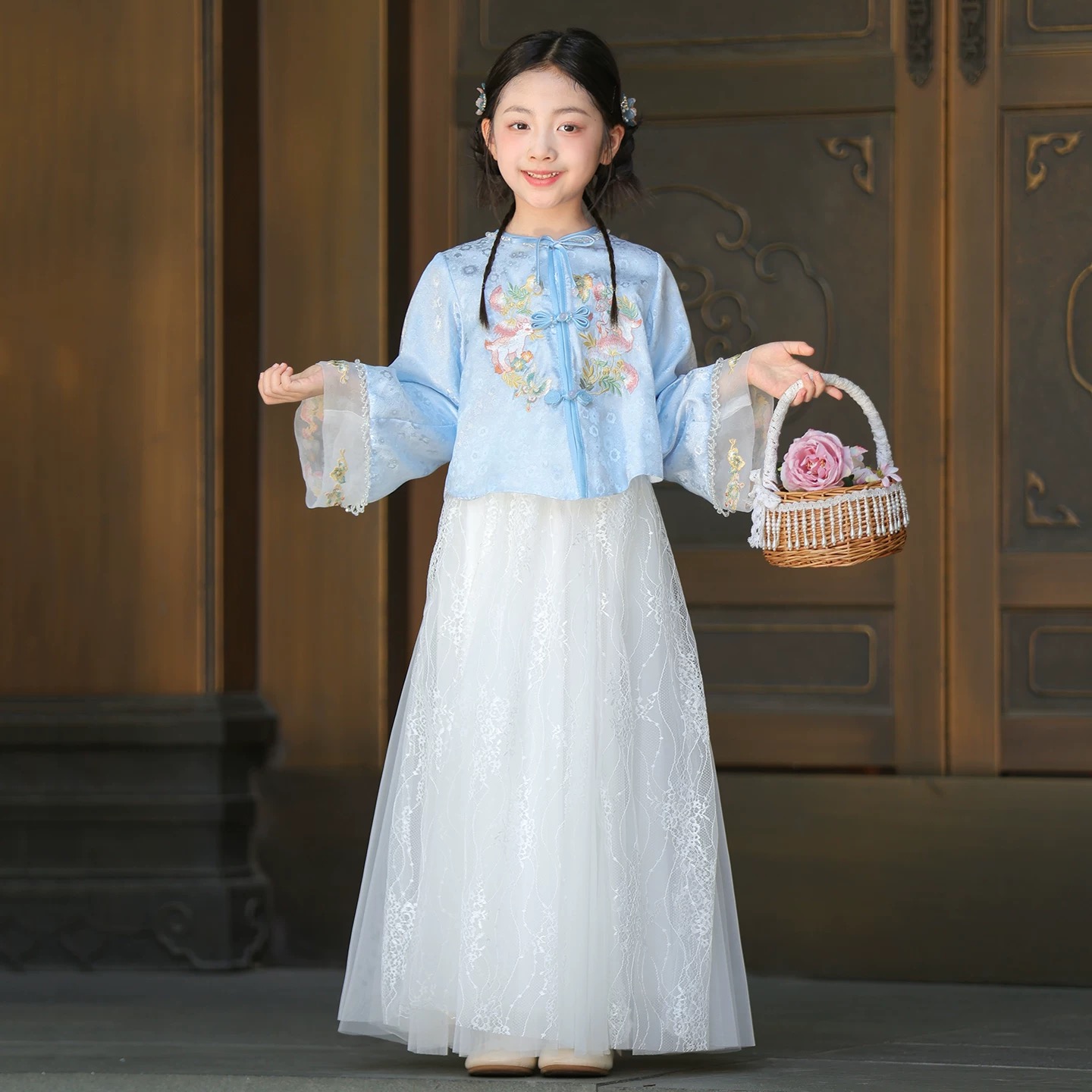 女童古装明制汉服春装儿童古风唐装中国风新中式小女孩童装套装秋