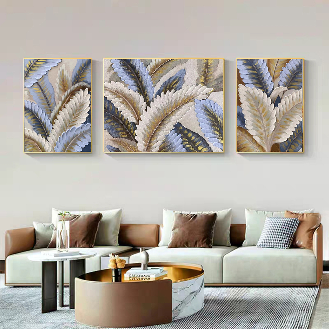 SF 290 《家大叶大》手绘油画装饰画客厅三联画沙发轻肌理油画