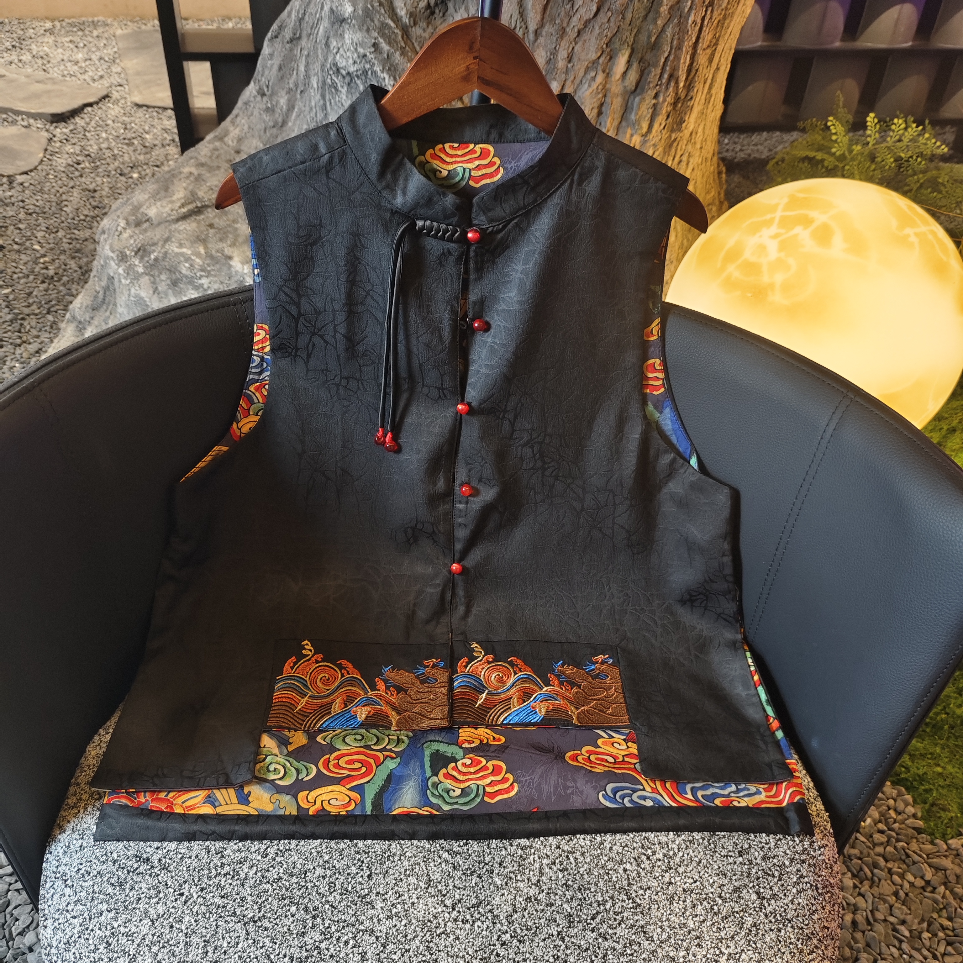 【山岚】2025春季新款国风上衣马甲新中式立领提花双面双穿马夹女款