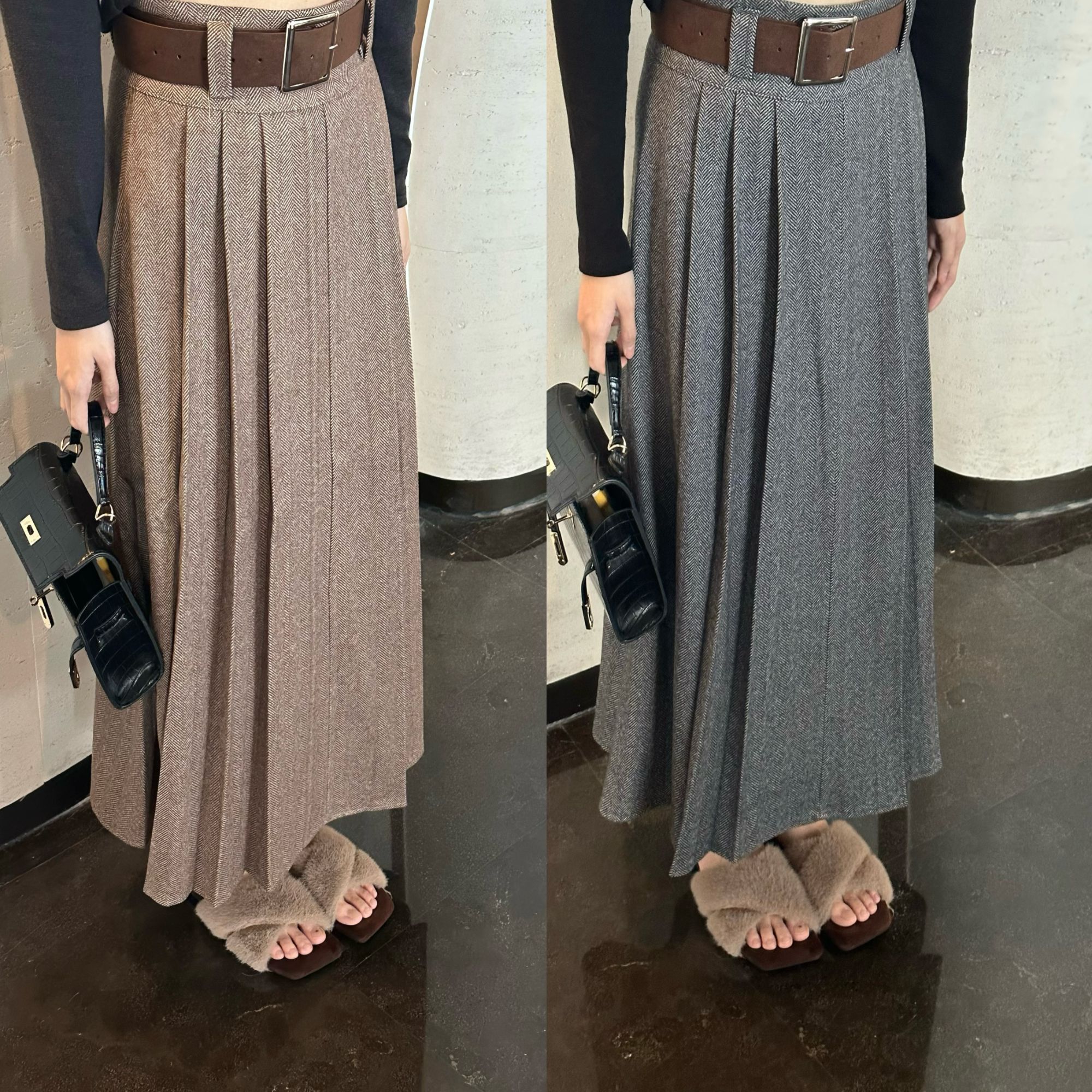 [复古文艺]加厚毛呢西装时尚高腰百褶裙