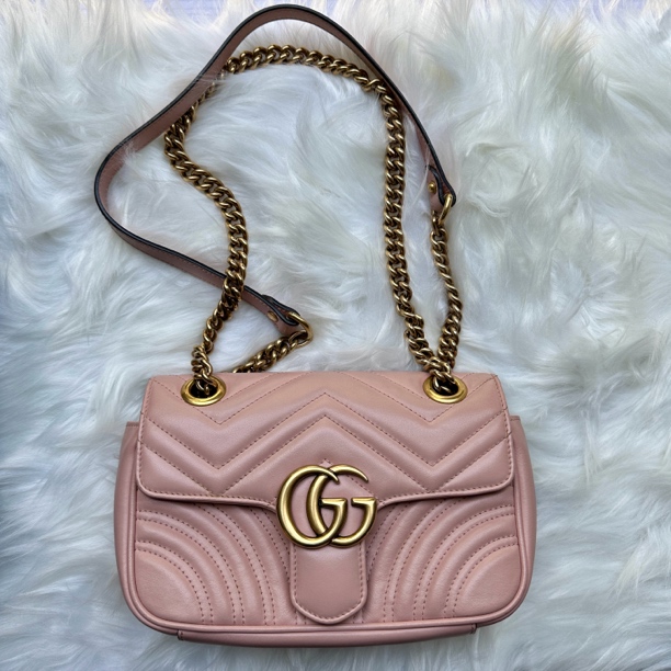 95新 GUCCI/古驰 粉色马蒙22 单肩斜挎包