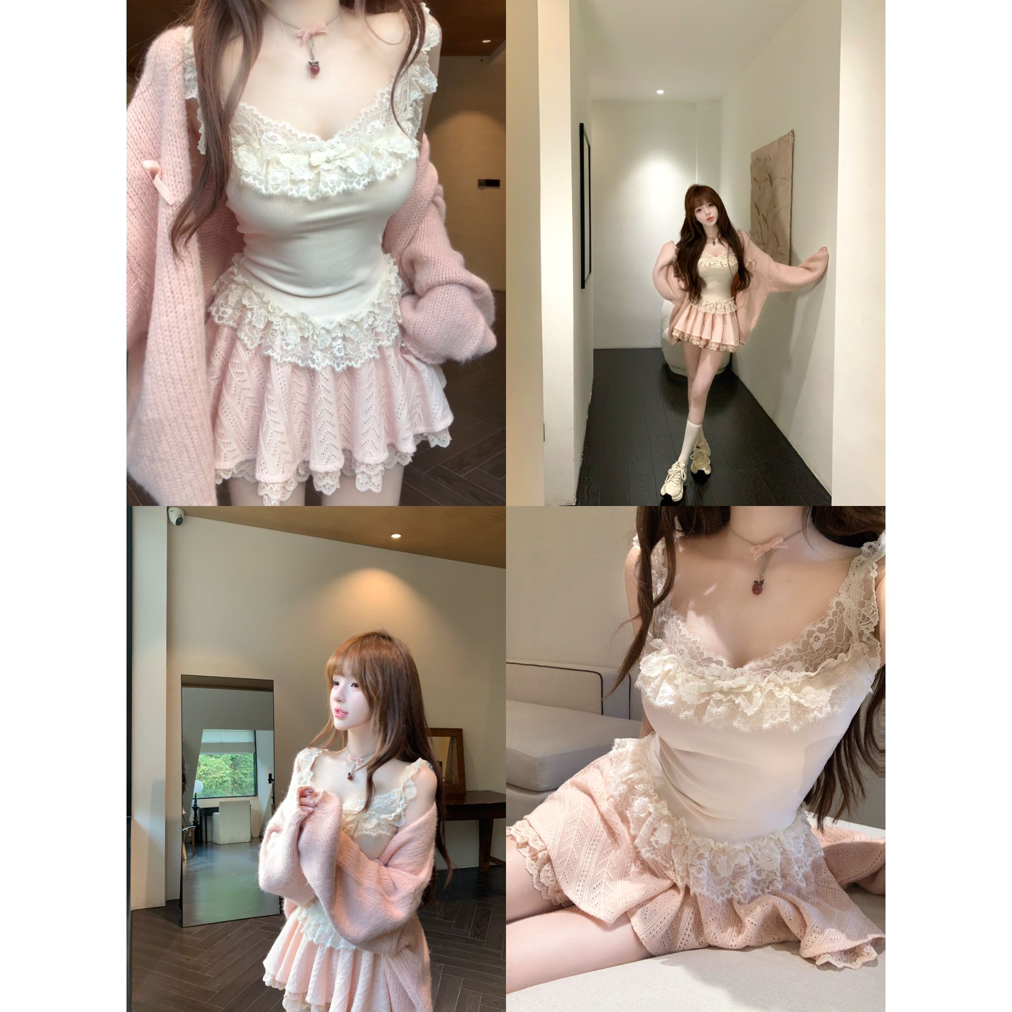 瑞茜·威瑟斯 桃气少女 秋季纯欲风显瘦吊带半裙毛衣外套 R3571W