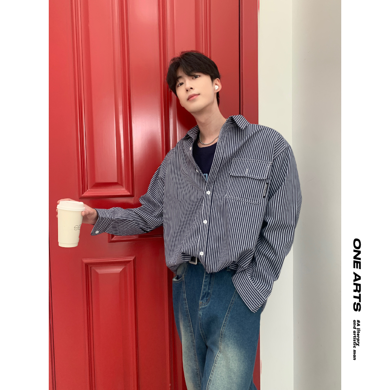 【ONEARTS衬衫】早春新款条纹长袖韩系慵懒高级感宽松百搭衬衣外套