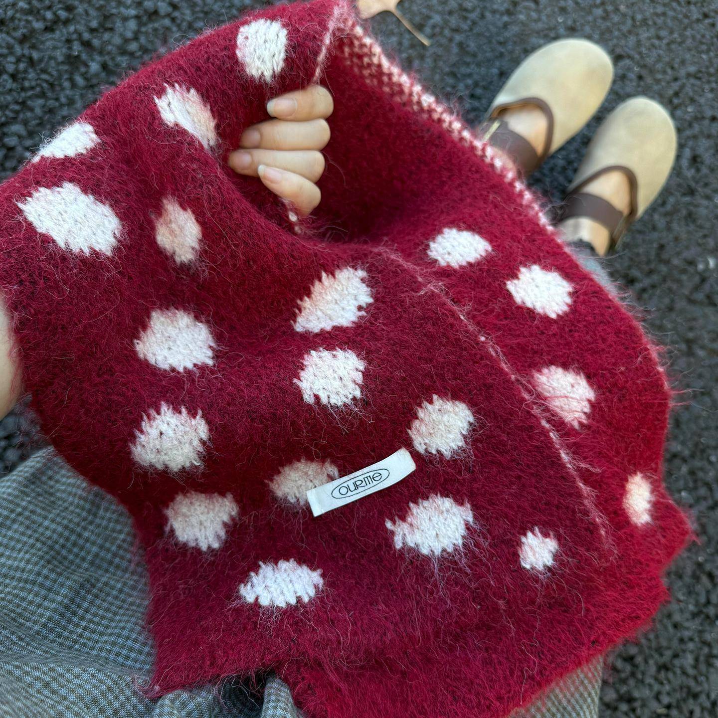 韩系波点围巾女秋冬撞色加厚保暖针织围脖上下班通勤学生上学防寒