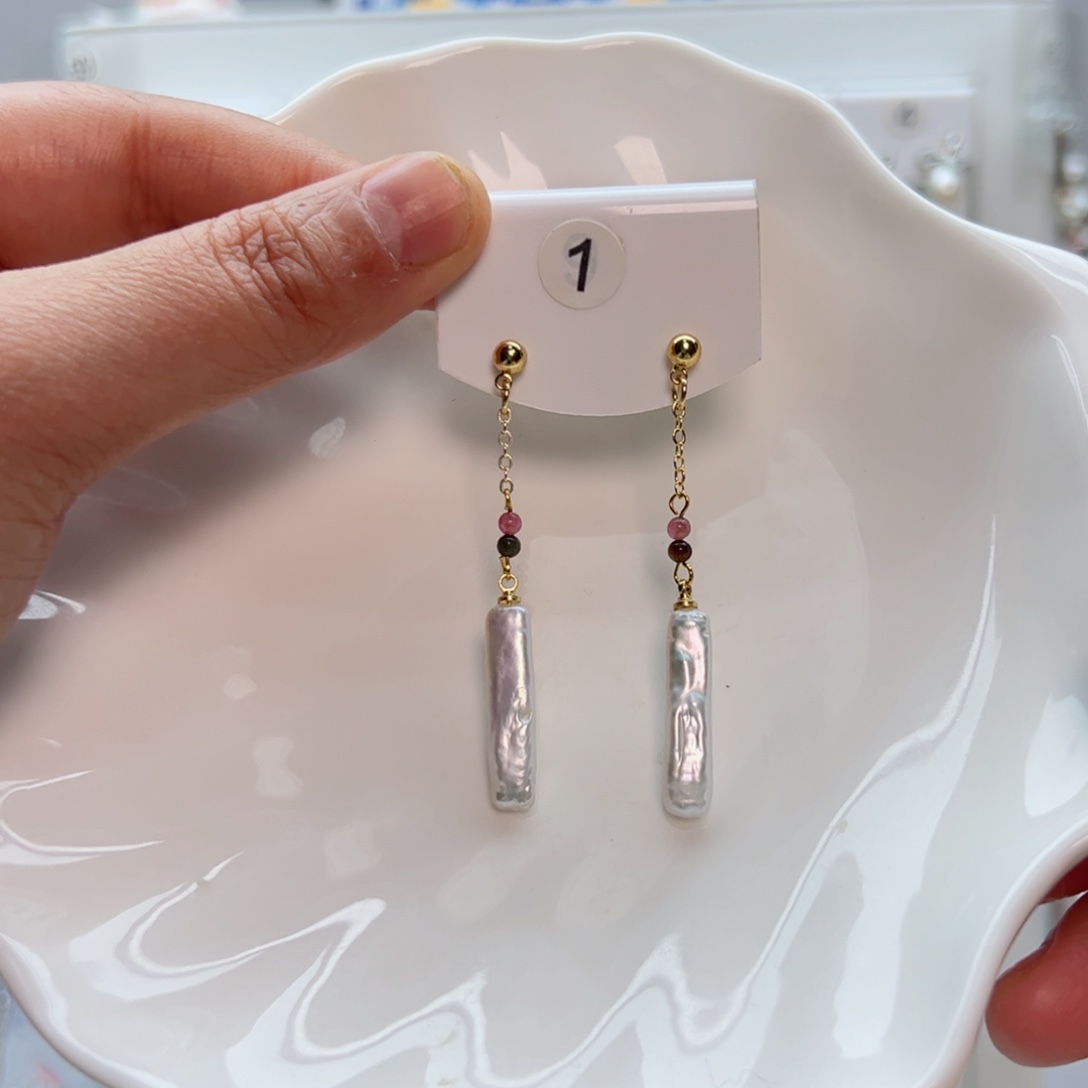 淡水珍珠耳饰银S925镀金镶嵌