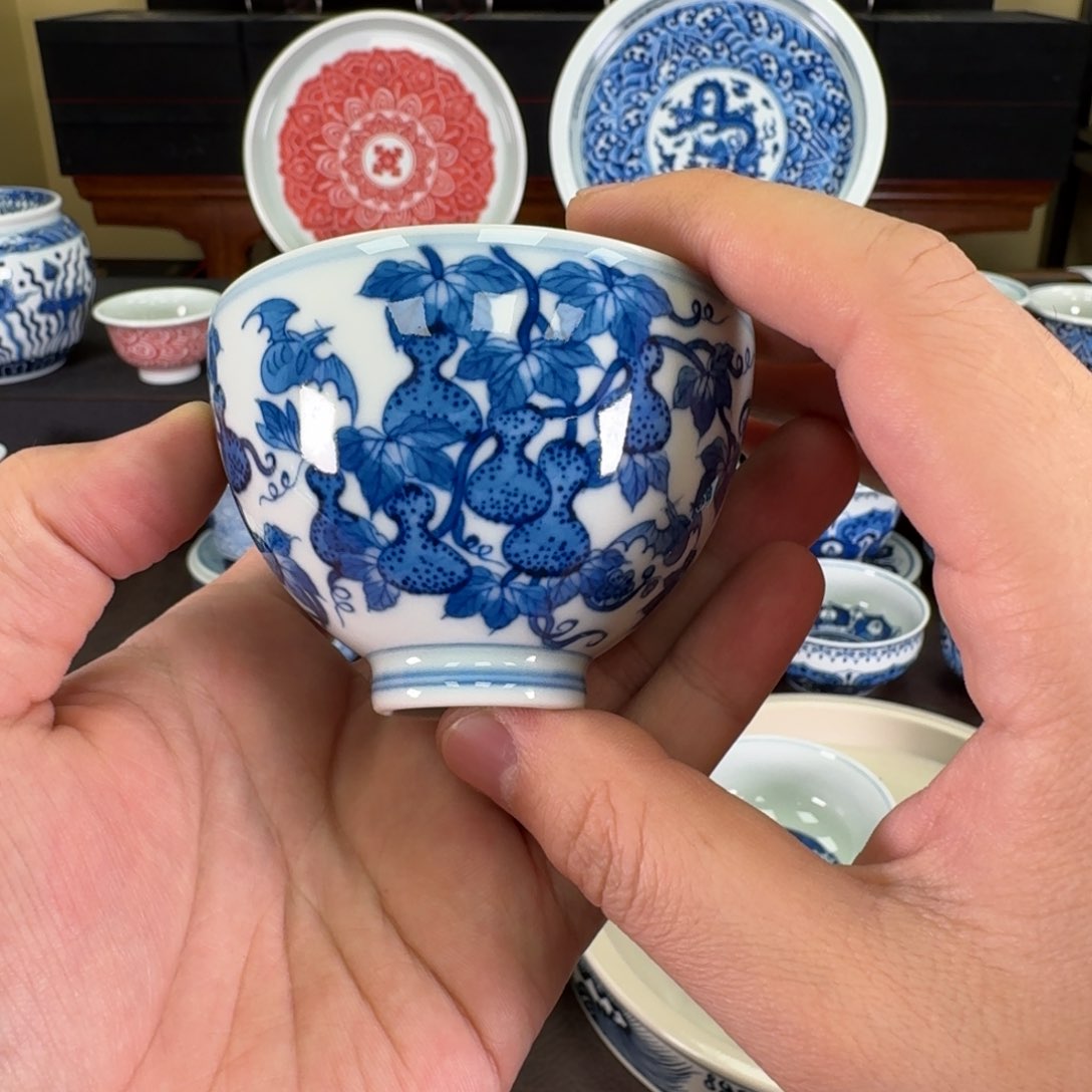 瓷片点工葫芦鸡心杯羿器窑